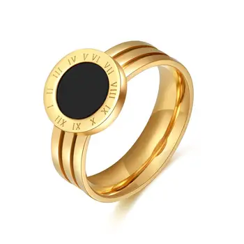 Настоящее 18-каратное золотое покрытие, Европейско-американское кольцо с римской цифрой из нержавеющей стали, женские украшения, кольцо на указательный палец, Водонепроницаемое кольцо 316L