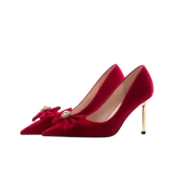 Красное платье, свадебные туфли, жемчуг, туфли для невесты, женские туфли-лодочки на высоком каблуке-шпильке, женские туфли на каблуках
