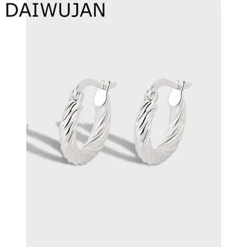 DAIWUJAN, новые модные повороты, маленькие серьги-кольца для женщин и девочек, Корейские простые серьги-кольца серебряного цвета, украшения для пирсинга, подарки
