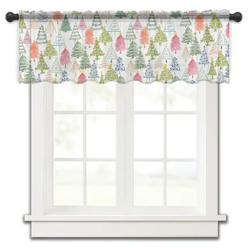 Короткая занавеска в виде рождественской елки, Полупрозрачная занавеска для кухонной двери, кафе, маленькое окно, прозрачные занавески