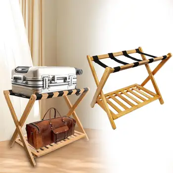 Органайзер для чемодана, прочная складная бамбуковая двухъярусная полка, Багажная полка с полкой для хранения в спальне, гостевой комнате отеля
