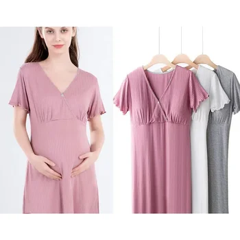 Новые платья для грудного вскармливания, Хлопковая Модная Пижама для беременных Maternidad, платье для беременных, Летняя Одежда для кормления после родов