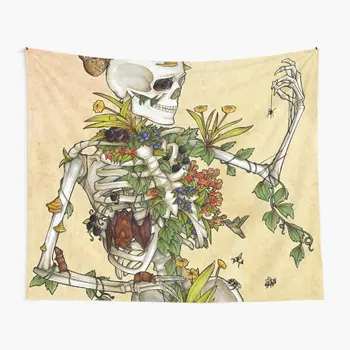 Цветочный гобелен с черепом, гобелены со скелетом, эстетичный гобелен с цветами и растениями, настенное искусство для декора спальни и гостиной