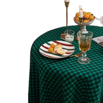 Скандинавская рождественская зеленая клетчатая скатерть винтажная хлопчатобумажная льняная скатерть для круглого стола эстетичный декор комнаты