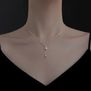 Модное ожерелье с кисточками в виде шести Звезд, Женская подвеска в виде Креста, Длинная цепочка, Вечерние украшения, Аксессуары