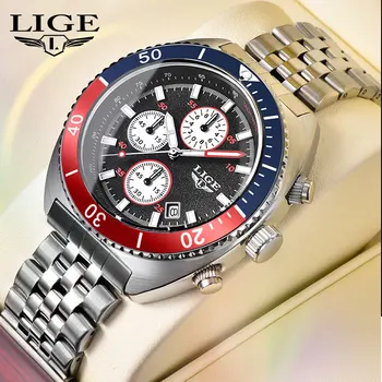 Модные мужские часы LIGE из нержавеющей стали, лучший бренд класса Люкс, спортивный хронограф, кварцевые часы для мужчин, наручные часы Relogios Masculino