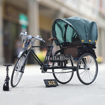 Городская классика Ретро Ностальгия Рикша Внедорожный велосипед Горный велосипед 3D Модель Строительные блоки Детские игрушки для мальчика Подарок на День рождения