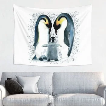 Милый семейный гобелен с пингвинами, висящий на стене, тканевый гобелен с принтом, мультяшные животные, фантазийный коврик, одеяло, декор комнаты, коврик для йоги