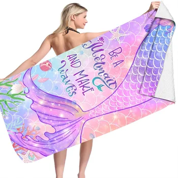 Модное банное полотенце с русалочкой, пляжные полотенца для женщин, детей, девочек, Быстросохнущий солнцезащитный крем из микрофибры, одеяло для путешествий, кемпинга, 100x200 см