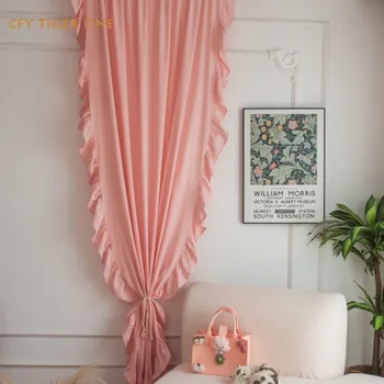 Хлопчатобумажная Льняная занавеска Pink Princess Wind с листьями Лотоса, затемняющий балдахин для роскошной гостиной, шторы для гостиной