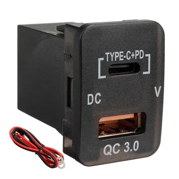 Автомобильное зарядное устройство Type-C + PD QC3.0, Двойной USB-адаптер, Гнездо на приборной панели, Вольтметр для Toyota Camry Landcruiser Prado