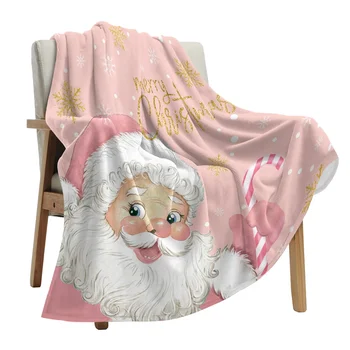 Рождественское Розовое покрывало со снежинками Санта-Клауса, Рождественское одеяло, Мягкое Плюшевое Теплое покрывало для дивана, Праздничные Подарки