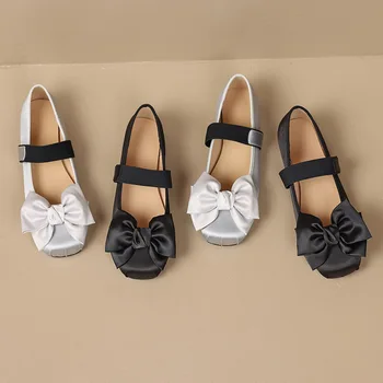Phoentin/ Женские балетные туфли на плоской подошве из мягкого шелка, атласные элегантные вечерние туфли Mary janes с бантом в стиле ретро на низком каблуке, шикарные вечерние туфли черного, серебристого цвета FT3043