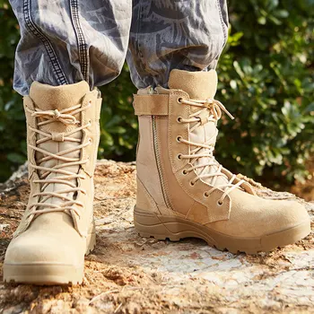Военные тактические ботинки с высоким берцем, Мужские Ботинки для работы в Пустыне, Походная обувь для охотников, Женская обувь на молнии и шнуровке, Быстросохнущая обувь, Размер 36-46