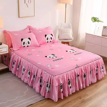 Высококачественные Двуспальные Простыни Pink Panda 21style Bed Skirt Подходят для Кроватей Различных размеров Матрас 1 Bed Skirt + 2 Наволочки F0038