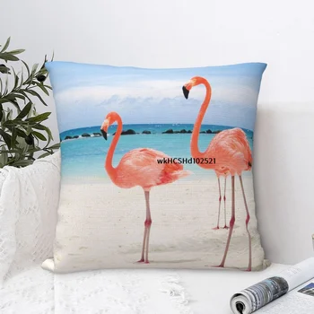 Розовые Фламинго на пляже, чехол для подушки, Наволочка, Квадратная наволочка для дивана, Домашний декор, двусторонний принт