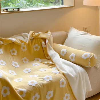 Маленькое одеяло из жаккарда из овечьего флиса в корейском стиле с рисунком из детского сада, Одеяло с мягким ворсом, Одеяло для домашнего отдыха на диване.