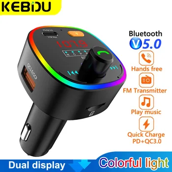 Bluetooth 5,0 FM-передатчик Аудиоприемник С Двойным Дисплеем PD 18 Вт QC3.0 Быстрая Зарядка Беспроводной Громкой Связи Автомобильный Комплект FM-Модулятор XK