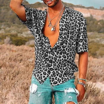 Осенний тренд моды 2023 года, рубашки с 3d леопардовым принтом, Мужские Гавайские рубашки, Свободная дышащая одежда, Уличная одежда в стиле хип-хоп, Домашняя сорочка