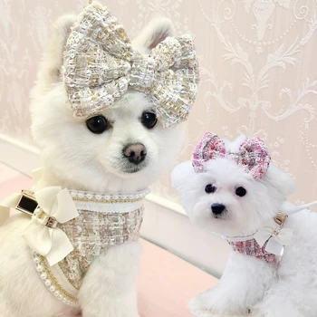 Комплект шлейки и поводка для собак Princess, жилет для собак, милый модный дизайнерский ошейник для собак с поводком для маленьких средних маленьких собак