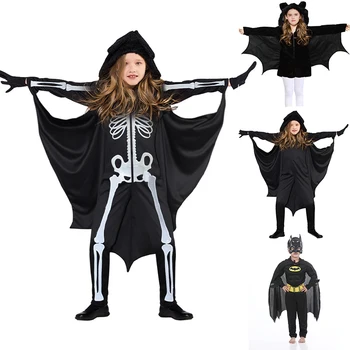 Детские костюмы для косплея черной летучей мыши на Хэллоуин, накидка с крыльями для мальчиков и девочек, комбинезон с капюшоном в виде вампира, ползунки, детские подарки