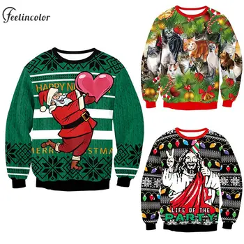 Толстовки с изображением Санта-Клауса, Уродливый рождественский спортивный костюм, пуловеры оверсайз, уличная одежда с круглым вырезом, винтажная одежда 90-х для мужчин