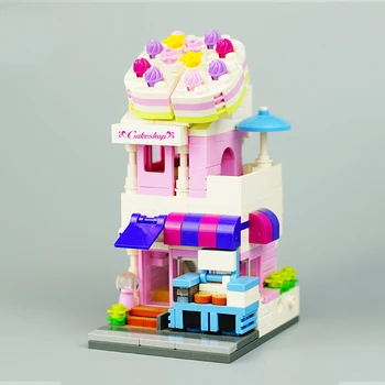 Игрушка для детей, Городская улица, кондитерская на день рождения, пекарня, магазин десертов, архитектура, 3D модель, мини-блоки, кирпичи, здание