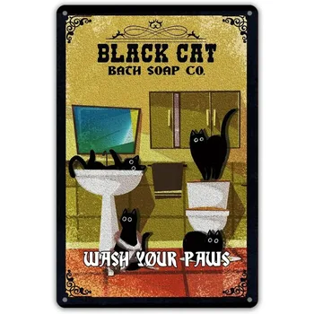 Забавная цитата из ванной, Металлическая жестяная вывеска, настенный арт-декор, Ретро Black Cat Bath Soap Co., Вывеска для домашнего декора ванной комнаты