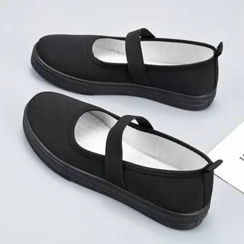 Женская обувь R-25; рабочая обувь с чистой черной подошвой; нескользящая износостойкая обувь для утренних упражнений на плоской подошве;