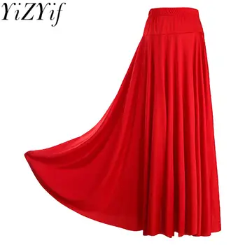 Женская юбка-качели для испанского фламенко, однотонная юбка для бальных танцев, высокая талия, эластичный пояс, рюшевой костюм для выступления на сцене
