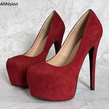 Ahhlsion/ Женские весенние туфли-лодочки ручной работы, пикантные туфли на шпильке с круглым носком, красивые бордовые банкетные туфли, женские размеры США 5-20