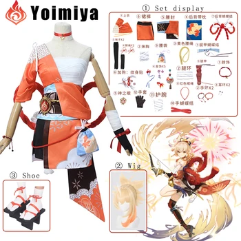 Аниме-игра Genshin Impact Simulation Skalp Yoimiya Косплей Парик Обувь Полный комплект Косплей костюм Девушка Вечеринка на Хэллоуин Женщины Девушка