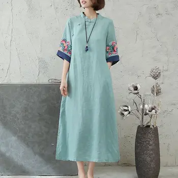 2024 новое женское платье hanfu qipao с китайской вышивкой в традиционном национальном стиле, весна-лето, повседневный свободный чонсам