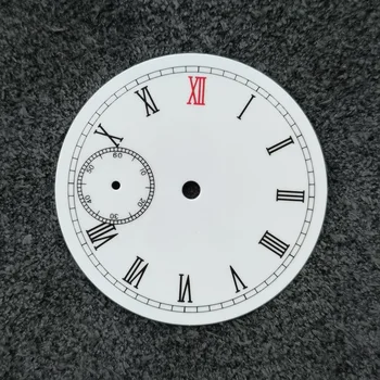 37-мм белый эмалевый циферблат с римскими цифрами толщиной 0,4 мм, секундная стрелка находится в положении 9 часов, подходит для механизмов ST3600 или ETA6497