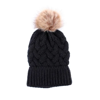 Louatui шапка-бини для родителей и детей, зимняя теплая вязаная шапка для мамы и детей, семейная вязаная шапка Bobbles