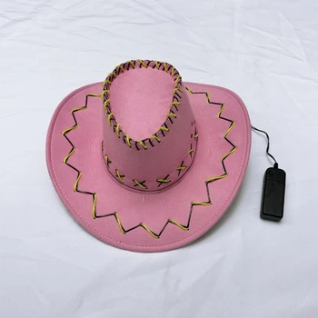 Светодиодный цилиндр, западная ковбойская шляпа с широкими полями, светящаяся шляпа, модная фетровая шляпа, шляпа для музыкального фестиваля и вечеринки, новинка, косплей, прямая поставка