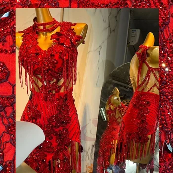 Профессиональное платье для латиноамериканских танцев Высокого класса, изготовленное на заказ, китайский узел, Красное танго Для взрослых, стандартная профессиональная одежда для сцены