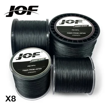 Плетеная леска JOF PE Черный Многофиламентный Рыболовный шнур Прочный 8 Нитей 100М 300М 500М 1000М
