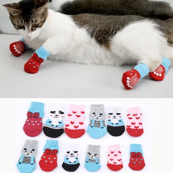 Горячая распродажа 4шт Размер L M S Милые Носки для домашних кошек Носки для собак Контроль тяги для одежды в помещении Одежда для Кошек Обувь 2023