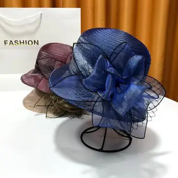 Французская шляпа Женская из британской органзы, Уличная светская львица, Весенне-летний цветок, Элегантная шляпа, солнцезащитная шляпа