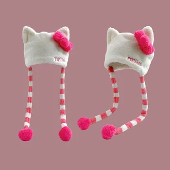Y2k Милая плюшевая шапка с кошачьими ушками для девочек, зимние вечерние шапочки в стиле Лолиты, женская милая розовая шапка-пуловер для девочек, мягкая шляпа на шнуровке