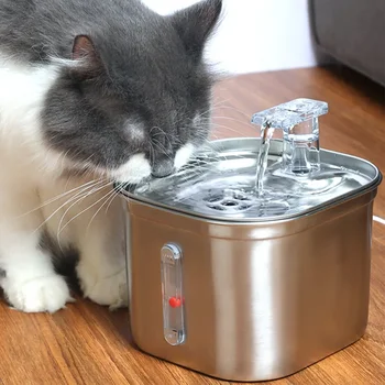 Питьевой фонтанчик для кошек из нержавеющей стали 2,2 л, Автоматический дозатор для питья домашних животных, поилка для кошек