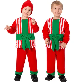 Детская Рождественская подарочная коробка, косплей-костюм, детский наряд для Рождественской вечеринки, школьная сцена, одежда COS, топ, брюки, шляпа, костюм для мальчиков и девочек