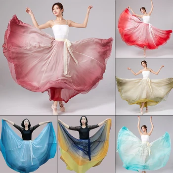 Элегантный женский костюм для классического танца Big Swing, высококачественная Струящаяся Шифоновая Длинная юбка, градиентные танцевальные юбки для выступлений на сцене