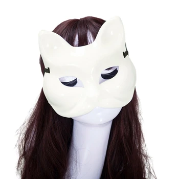Белые маски своими руками, пустые маски с кошачьей мордочкой, раскрашенные вручную, маскарадные маски на половину лица для косплея, украшения вечеринок.