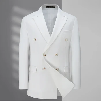 Высококачественный белый костюм большого размера, мужской деловой повседневный официальный двубортный костюм в британском стиле, однобортное пальто западнокорейской версии
