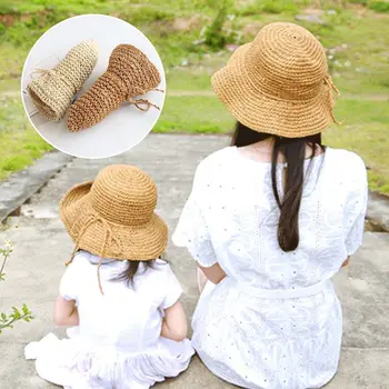 Повседневная шляпа для родителей и детей с широкими полями, Дышащая пляжная кепка, солнцезащитная шляпа, соломенная шляпа, панамы, кепка