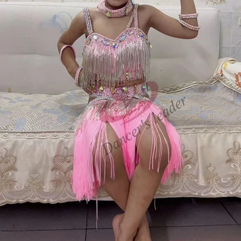 Конкурс латиноамериканских танцев, женское высококачественное платье ручной работы с кисточками и бриллиантами для выступлений в румбе и танго для детей