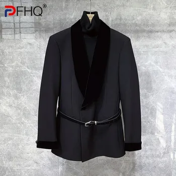 PFHQ Мужские Модные темпераментные блейзеры, красивый повседневный деловой дизайн, высококачественный ремень, Свободные строгие пиджаки для костюмов, осень 21Z3012