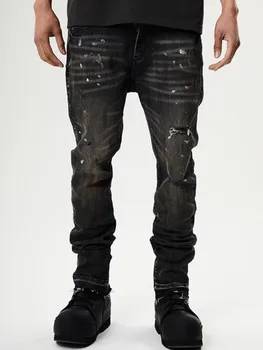 Винтажные брюки в стиле Old Ink Wasteland, рваные черные джинсы с прямыми штанинами, мужские брюки в американском стиле